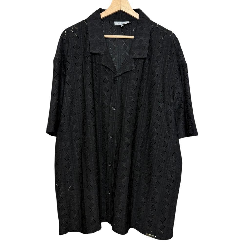 Mauvais Eyelet Camp Collar Button Up Shirt 3XL Coastal Resort Vacation Beach